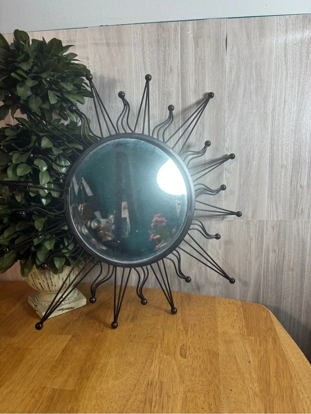 Vintage Black Metal Sunburst Wall Mirror Mid-Century Modern Style